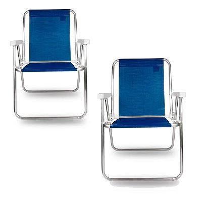 Kit 2x Cadeira Alta Sannet Praia Camping Azul Em Alumínio Resistente - Mor