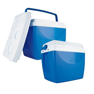 Caixas Térmicas Cooler 26L e 34L Com Alça Porta Copos Mor Azul Geladeira Portátil Bebidas Bolsa Sacola Mor
