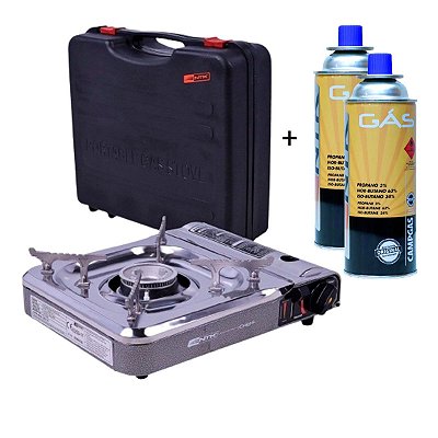 Fogareiro NTK Cheff NTK para camping e pesca + 2 Cartuchos de gás NTK Campgás Para Fogareiros e Maçaricos