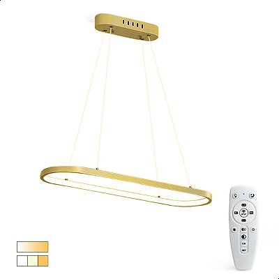 Lustre Moderno Pendente de LED Oval Dourado Com Controle Remoto