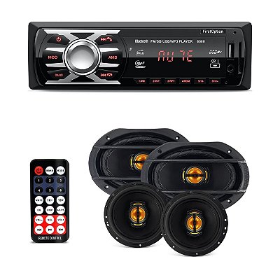 Kit Fácil Le Son 6" + 6x9" Gold Triaxial e Quadriaxial + Rádio Automotivo Som BT MP3 Player 1 Din 3.5" LED USB SD FM