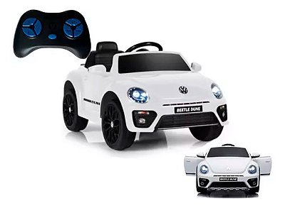 Carrinho Elétrico Mini Carro Elétrico Licenciado VW Beetle Branco Dune 6v USB Som Rádio Luz Bluetooth USB FM