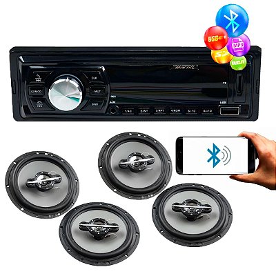 Auto Rádio MP3/BT WTX-310 - Wortex + 2x Alto-Falantes 140W 4R Cinza 6" Quadriaxial