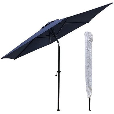 Ombrelone Guarda Sol Articulado 2,70m Azul Cobertura Poliéster Proteção UV Topo Articulável Com Capa De Proteção