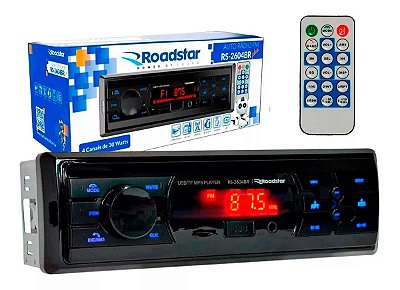 Rádio Automotivo RoadStar RS-2604BR com FM Bluetooth Cartão SD AUX USB Led MP3 4 Canais 30W Controle Remoto RCA