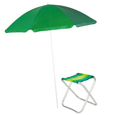 Guarda-Sol FPS 70 Em Aço Pintado 1,80m Poliéster Com Silvercoating Grande com Banqueta De Alumínio Dobrável Verde Mor