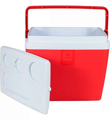 Caixa Térmica Cooler Vermelha 19 Litros 26 Latas Bel Tapa com Suporte Lata Alça Resistente Trava de Segurança