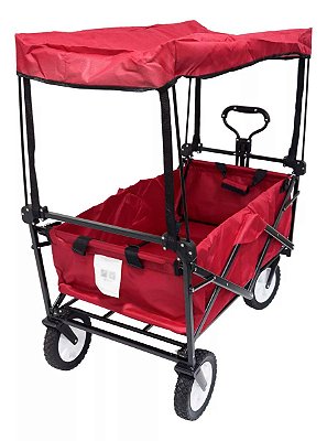 Carrinho Vermelho Praia Camping Pesca de Mão Dobrável Coberto Suporta Até 80Kg 4 Rodas Importway