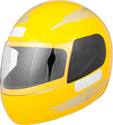 Capacete Moto Amarelo Tamanho 58 ProTork Viseira Cristal Casco Em ABS E Cinta Jugular Com Fecho Revestido Em EPS