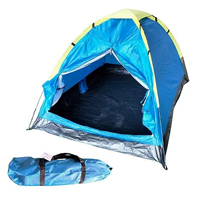 Kit 20 Barraca Camping Para 3 Pessoas Importway Cobertura Mosquiteiro Porta Dupla Bolsa de Transporte Resistente Azul