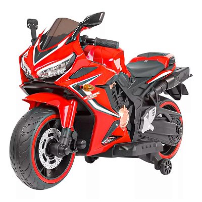 Mini Moto Eletrica 12v Vermelha CBR Suporta 30kg Marcha Ré Bluetooth Luzes Velocidade Máxima 3km/h Bivolt