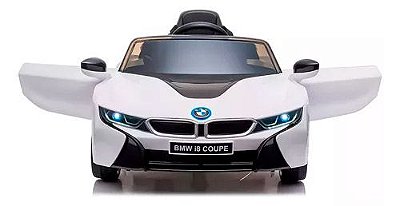 Carrinho Elétrico BMW I8 12v Branco Suporta 30kg Controle Remoto Velocidade Max 5km/h Luz Som Banco de Couro