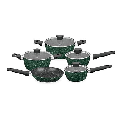 Conjunto de Panelas Carmela Garden 5 Peças Verde 8483 MTA Ceramic-Flon Antiaderentes