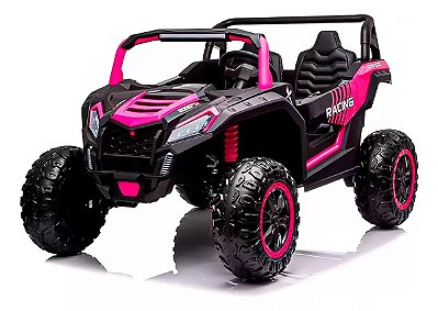 Mini Buggy Rosa 24v Importway Rodas em EVA e Bancos em Couro 2 Assentos BT MP3 USB Luz Led Buzina