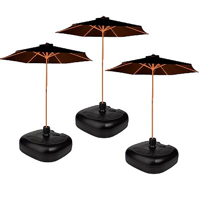 3x Ombrelone Preto 2M Diâmetro em Madeira - Importway + 3x Base Central de Ombrelone em Plástico - MOR