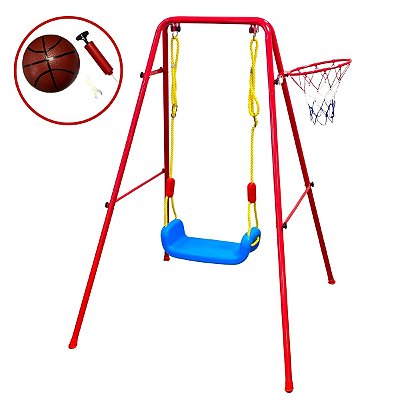 Playground Com Balanço Suporta 40kg Infantil e Cesta De Basquete Com Bola BW252 - Importway