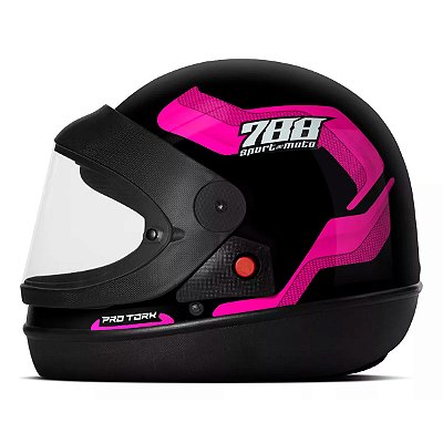 Capacete Moto Fechado Sport Moto 788 Rosa Viseira Cristal Inmetro Tamanho 56 - Pro Tork