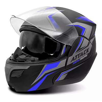 Capacete Moto Fechado Attack HSA Viseira Cristal Preto/Azul Inmetro Tamanho 58 - Pro Tork