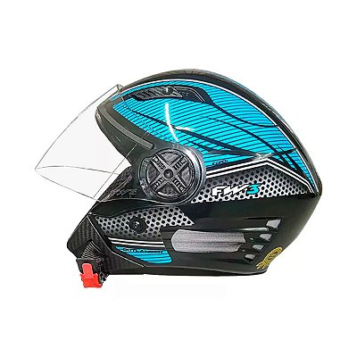 Capacete Moto Aberto X Open Colorido Viseira Cristal Preto/Azul Inmetro Tamanho 56 - FW3