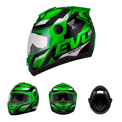 Capacete Moto Fechado Verde G8 EVO Viseira Cristal Inmetro Tamanho 56 CAP-717VD - Pro Tork