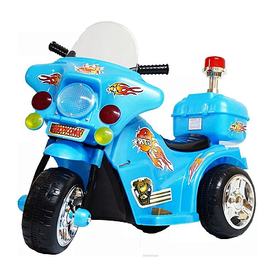 Moto Motinho Elétrica Infantil Policia Azul Som/Luzes Bagageiro 6V 18W BW-006 - Importway