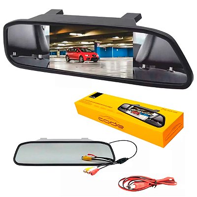 Retrovisor Espelho Visor 4,3 Para Camera De Ré Com Entrada De Câmera de Ré - Code
