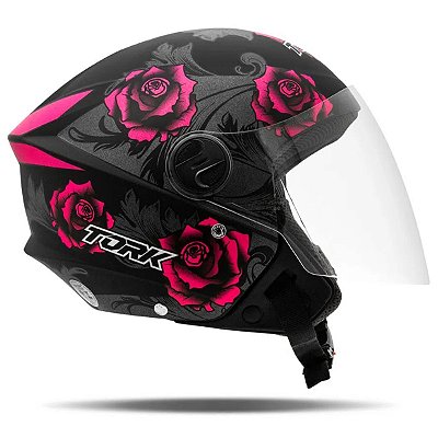 Capacete Moto Pro Tork Aberto New Liberty 3 Three Flowers Fosco Pink (Rosa) e Preto Tamanho 60 - Pro Tork