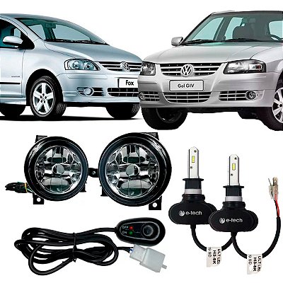 Kit Farol de Milha Gol G4 Fox 2003 à 2009 + Lâmpada 40W Ultra LED 8000K 6000 Lúmens