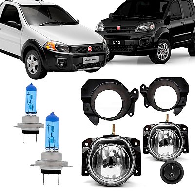 Kit Farol Auxiliar de Milha Uno/Strada Working 2011 à 2014 + Lâmpadas H1 8500k Super Brancas