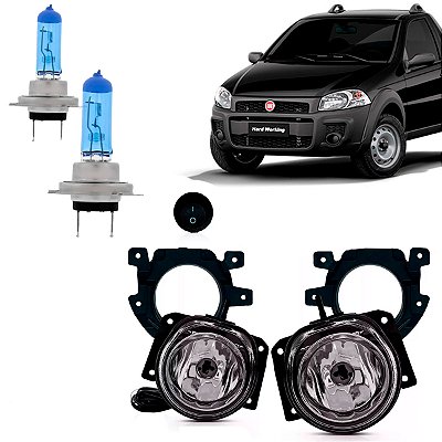 Farol Auxiliar de Milha Neblina Strada Working + Par Lâmpadas Super Brancas H1 Efeito Xênon