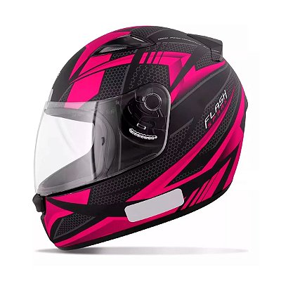 Capacete Moto Fechado Spark Flash Viseira Cristal Preto Fosco c/ Rosa Inmetro Tamanho 56 - EBF