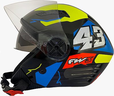 Capacete Moto FW3 X Open Up 43 Amarelo e Azul Tamanho 56 58 60