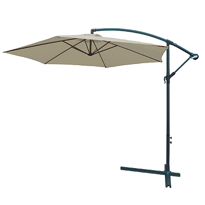 Ombrelone Lateral Suspenso 3,50m Alumínio com Manivela Para Camping Jardim Piscina Branco-Importway