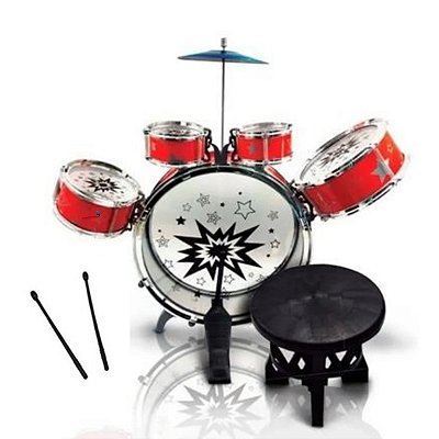 Bateria Infantil Com Banquinho Importway Vermelho Tambor 39cm