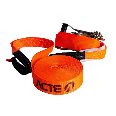 Slackline 10 Metros com Catraca T123 Laranja Fita de Nylon - Acte Sports