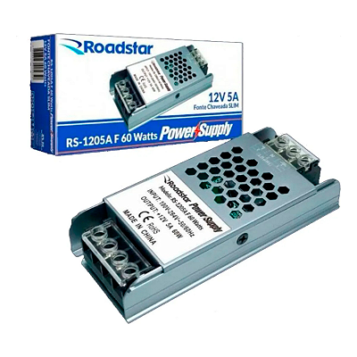 Fonte de Alimentação Chaveada Colmeia Slim Eletrônica Automática 12V DC 5A RS-1205A F 60W - Roadstar