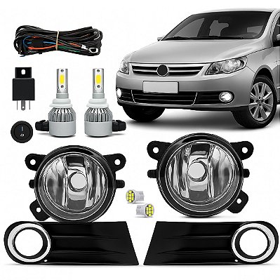 Kit Farol de Milha Gol G5 com Moldura Cromada Botão Tic Tac 2 Pinos + LEDs C6 HB4  - T10