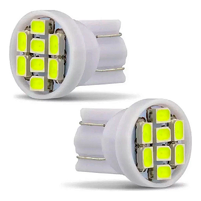 Lâmpada Automotiva T10 Cabeça Reta 8Led 12V Super Branca Pingo Luz 6000k - Autovex