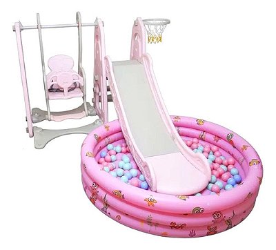 Playground Infantil Balança Cesto Piscina E Escorrega Rosa Importway