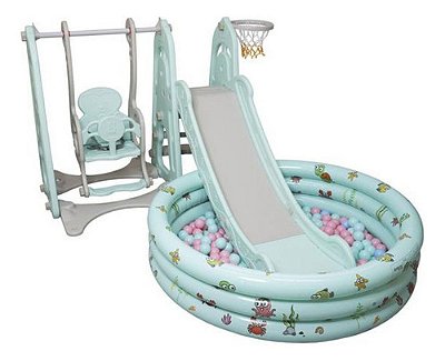 Playground 4x1 Balanço Escorregador Piscina De Bolinha Cor Verde Importway