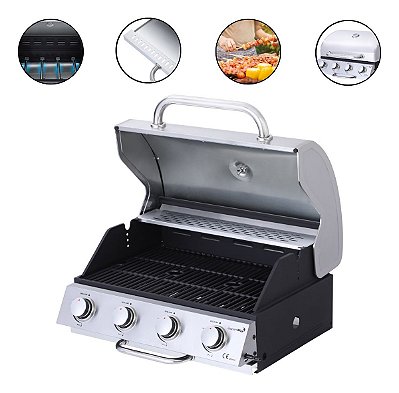 Churrasqueira Gás Inox Embutir 4 Queimador Grelha Americana