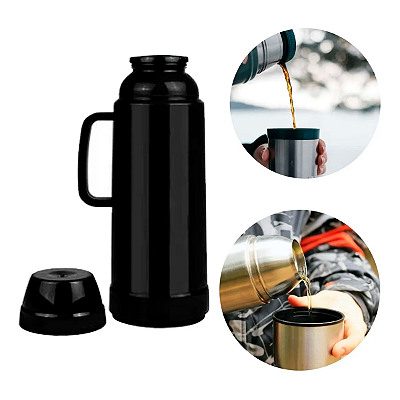 Garrafa Térmica Use 1 Litro Portátil Conserva Bebidas Quentes ou Frias por Horas Ideal para Café, Chá e Leite Preto Mor