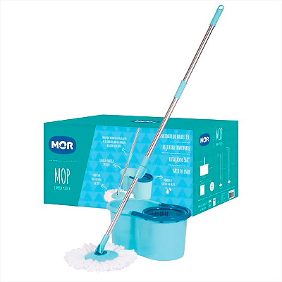 Mop Esfregão Giratório 360° Balde de Limpeza Prática 13 Litros com Alça para Transporte Cabo Articulado Azul- Mor