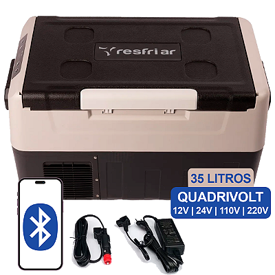 Geladeira Portátil Resfriar 35 Litros Quadrivolt P/ Caminhão Motorhome Carro Van Camping com Bluetooth