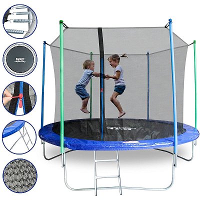 Cama Elástica Infantil 305cm Pula Pula Grande Com Rede De Proteção Escada Resistente