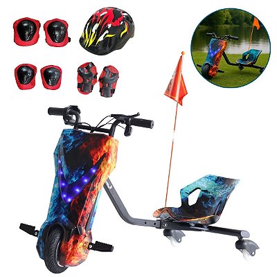 Drift Triciclo Elétrico Azul Infantil 250w Bivolt Com Kit De Segurança E Iluminação Led