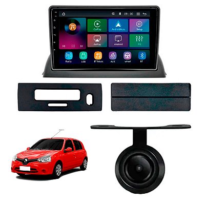 Multimidia Mp5 Rs9200br Es Pro Line Carplay Sem Fio + Moldura 9" Renault Clio G2 1998 à 2005 + Câmera de Ré