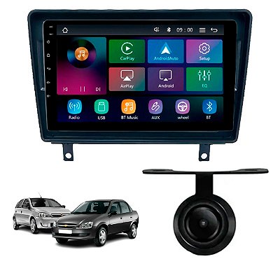 Multimidia Mp5 Rs9200br Es Pro Line Carplay Sem Fio + Moldura 9" Gm Corsa G01 Hatch e Sedan Classic + Câmera de Ré