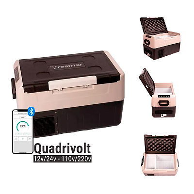 Geladeira Portátil Resfriar 35Litros Quadrivolt Lançamento Prático p/Motorhome Caminhão Praia e Camping com Bluetooth