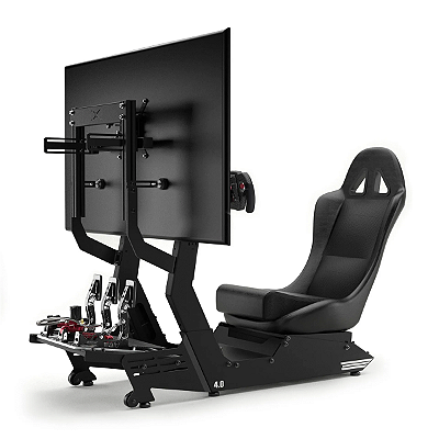Simulador de Corrida Cockpit Gamer Extreme 4.0 Plus Preto Banco Acolchoado Suporta 140kg Compatível c/Volantes e Pedais